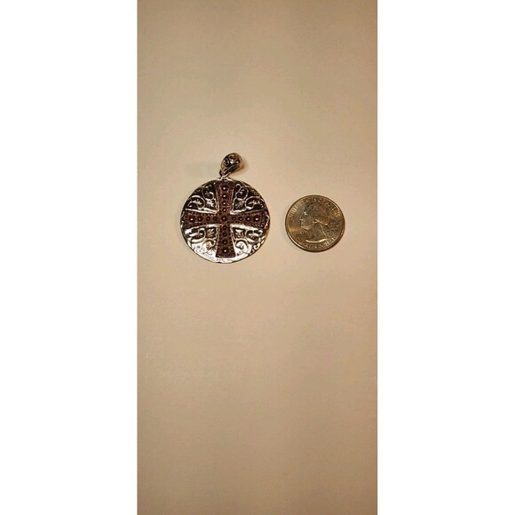 Jerusalem Cross Pendant Silver/Bronze Tone Vintage Cicular Medal Religious - Picture 9 of 9